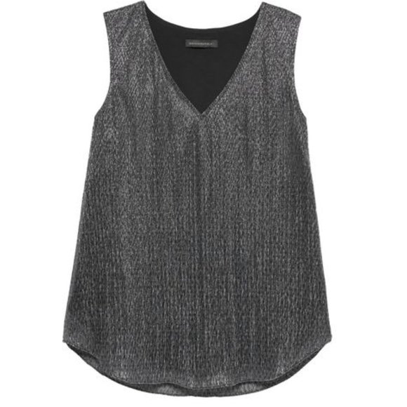 Banana Republic Metallic V-Neck Black Blue Sz XS - Picture 1 of 10